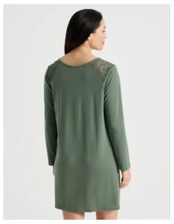 Soho Everyday Lace Long Sleeve Nightie in Laurel Green