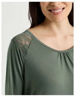 Soho Everyday Lace Long Sleeve Nightie in Laurel Green