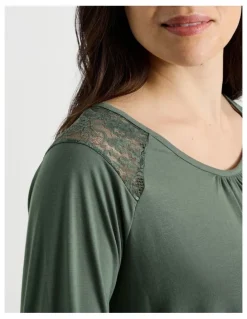 Soho Everyday Lace Long Sleeve Top in Laurel Green