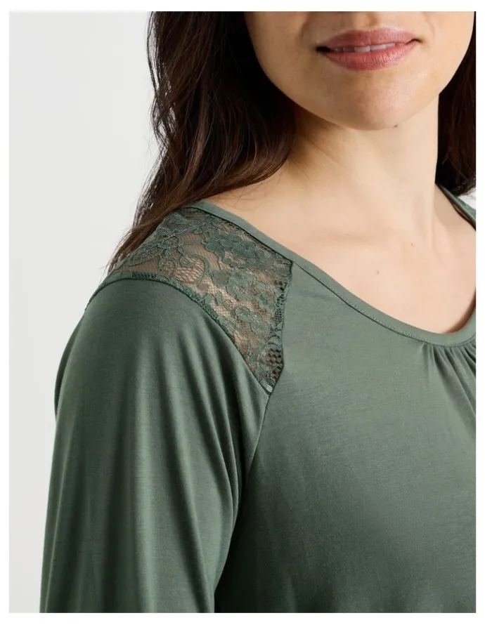 Soho Everyday Lace Long Sleeve Top in Laurel Green