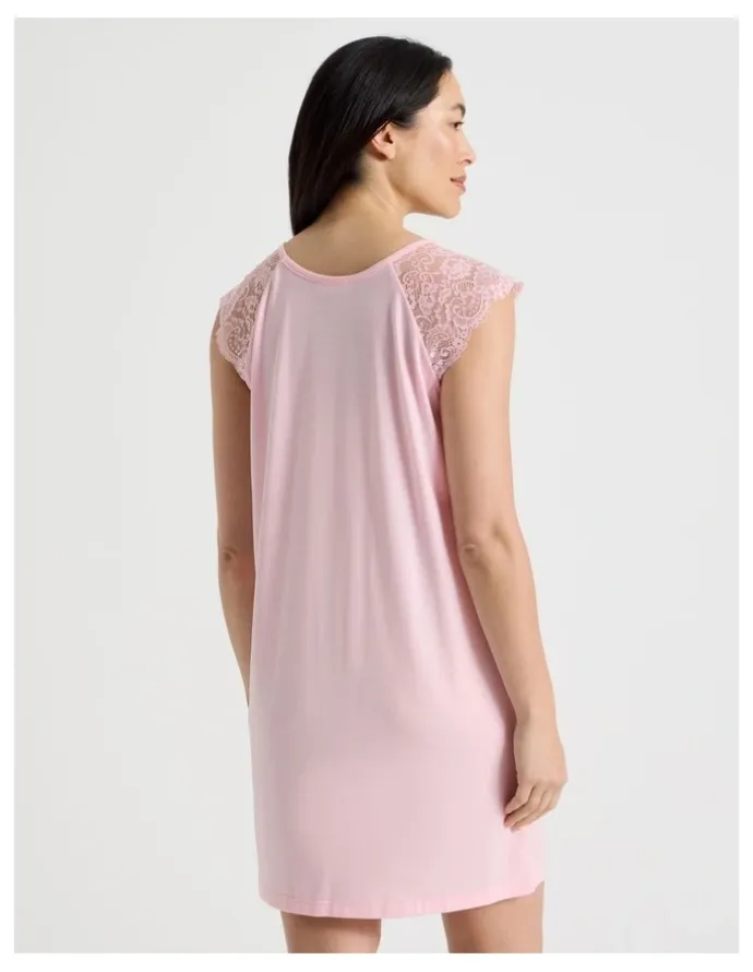Soho Everyday Lace Short Sleeve Nightie in Pink