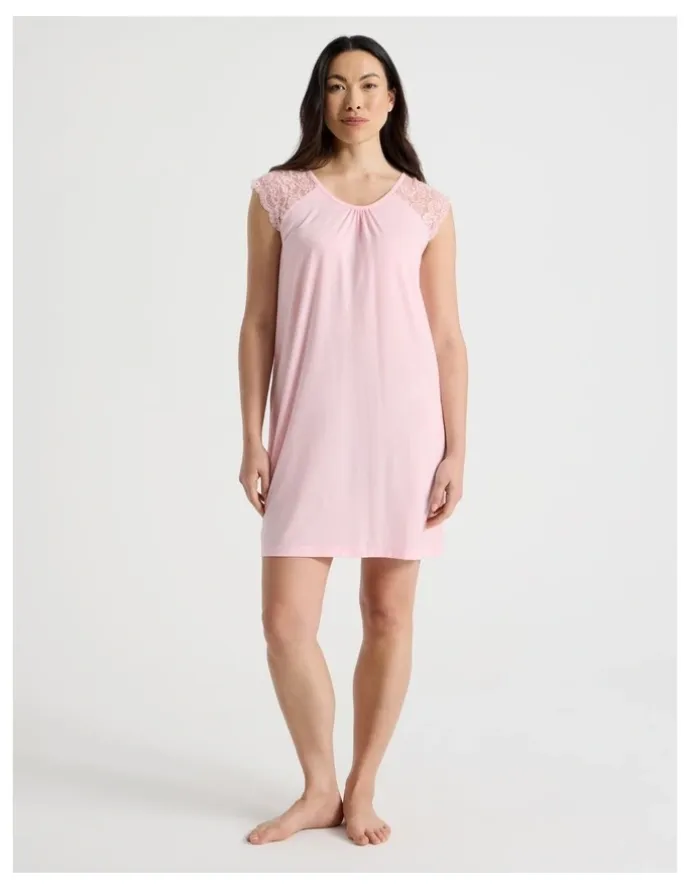 Soho Everyday Lace Short Sleeve Nightie in Pink