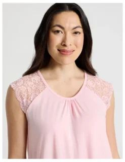 Soho Everyday Lace Short Sleeve Nightie in Pink