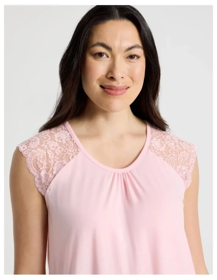Soho Everyday Lace Short Sleeve Nightie in Pink