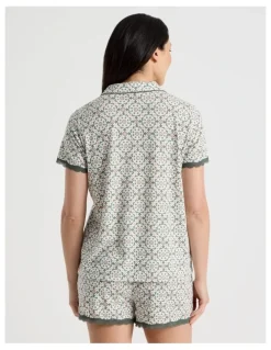 Soho Everyday Lace Short Sleeve Short Leg Pyjama Set in Laurel Green Tile Print