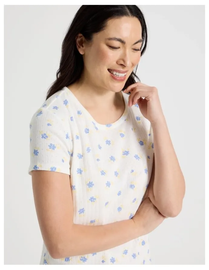 Soho Everyday Pointelle Short Sleeve Nightie in Vintage Ditsy Floral Print