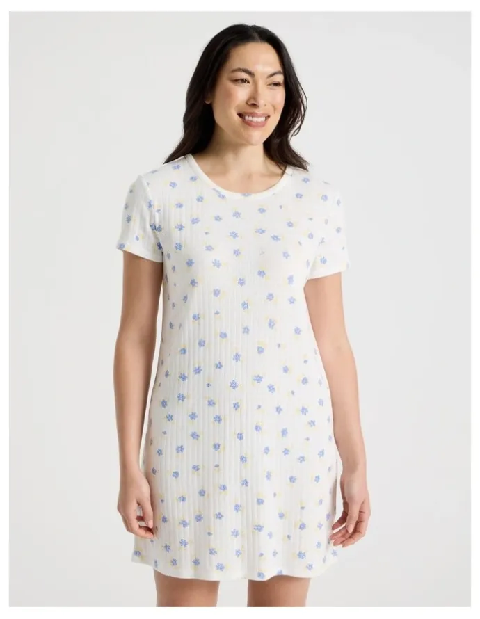 Soho Everyday Pointelle Short Sleeve Nightie in Vintage Ditsy Floral Print