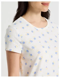 Soho Everyday Pointelle Short Sleeve Nightie in Vintage Ditsy Floral Print
