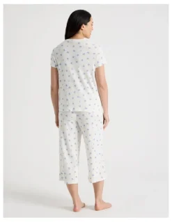 Soho Everyday Pointelle Short Sleeve 3/4 Pant Pyjama Set in Vintage Ditsy Floral Print