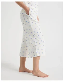 Soho Everyday Pointelle Short Sleeve 3/4 Pant Pyjama Set in Vintage Ditsy Floral Print
