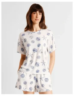 Soho Everyday PVE Short Sleeve Short PJ Set in Seashells Print