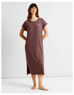 Soho Everyday PVE Short Sleeve Midi Nightie in Taupe