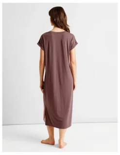Soho Everyday PVE Short Sleeve Midi Nightie in Taupe