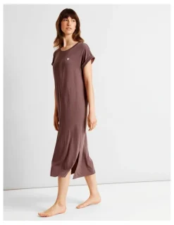 Soho Everyday PVE Short Sleeve Midi Nightie in Taupe