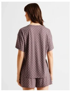 Soho Everyday PVE Short Sleeve Short PJ Set in Taupe Dots Print