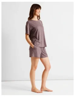Soho Everyday PVE Short Sleeve Short PJ Set in Taupe Dots Print