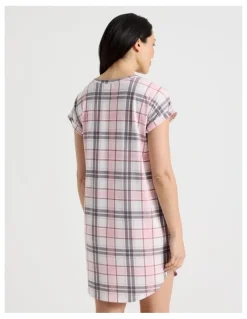 Soho Everyday Short Sleeve Nightie in Pink & Purple Check Print