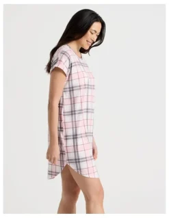 Soho Everyday Short Sleeve Nightie in Pink & Purple Check Print