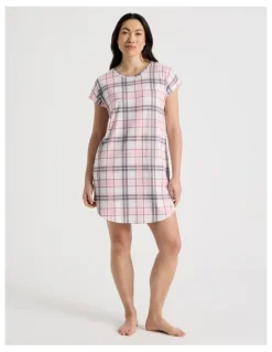 Soho Everyday Short Sleeve Nightie in Pink & Purple Check Print