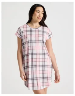 Soho Everyday Short Sleeve Nightie in Pink & Purple Check Print