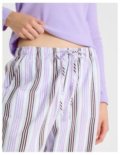 Soho Flannel Long Sleeve Knit / Flannelette Pant PJ Set in Lilac Stripe Print