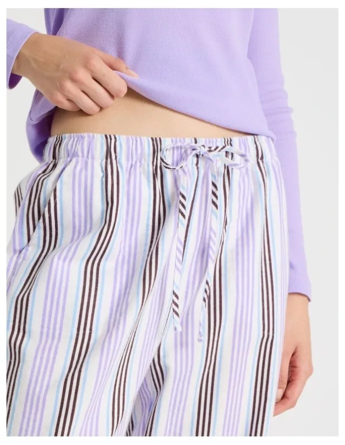 Soho Flannel Long Sleeve Knit / Flannelette Pant PJ Set in Lilac Stripe Print