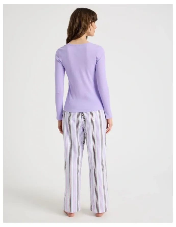 Soho Flannel Long Sleeve Knit / Flannelette Pant PJ Set in Lilac Stripe Print