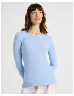 Soho Flannel Long Sleeve Knit Top & Flannelette Pant PJ Set in Blue Check Print