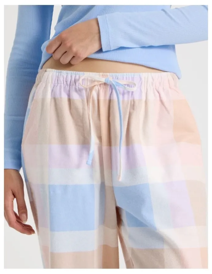 Soho Flannel Long Sleeve Knit Top & Flannelette Pant PJ Set in Blue Check Print
