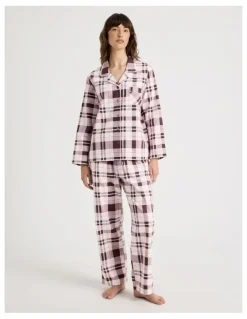 Soho Flannelette Pyjama Set in Raisin & White Check Print