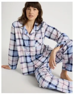 Soho Flannelette Pyjama Set in Navy & Light Pink Check Print