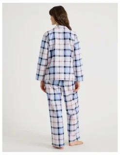 Soho Flannelette Pyjama Set in Navy & Light Pink Check Print
