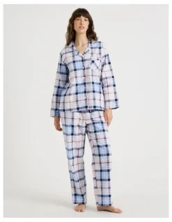 Soho Flannelette Pyjama Set in Navy & Light Pink Check Print