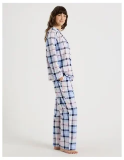 Soho Flannelette Pyjama Set in Navy & Light Pink Check Print