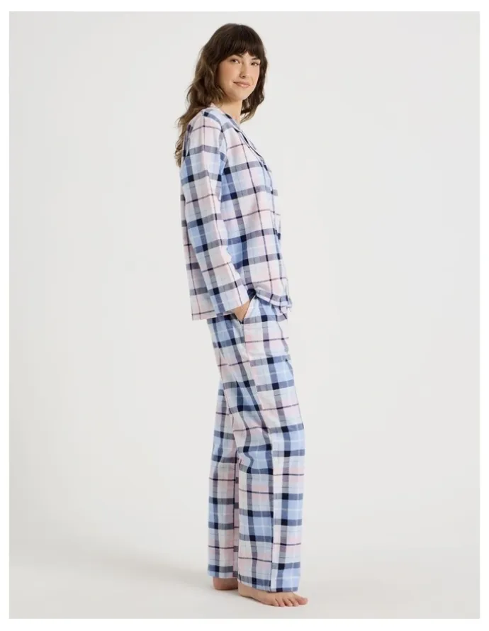 Soho Flannelette Pyjama Set in Navy & Light Pink Check Print