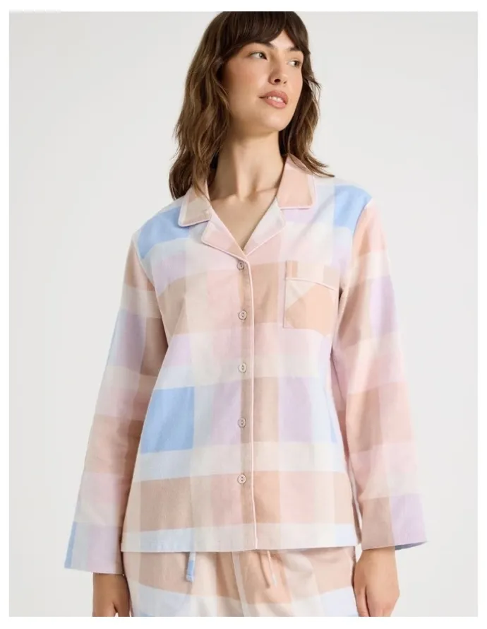 Soho Flannelette Pyjama Set in Blue Check Print