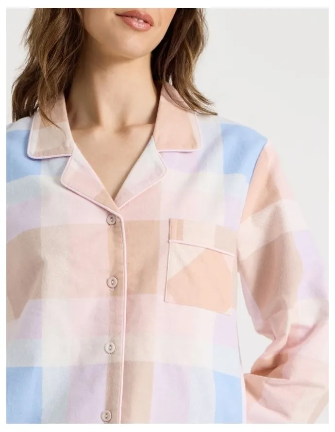 Soho Flannelette Pyjama Set in Blue Check Print