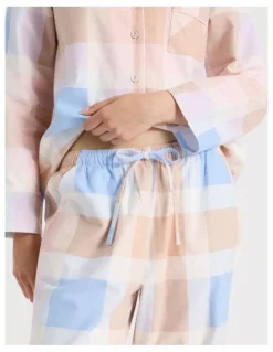 Soho Flannelette Pyjama Set in Blue Check Print