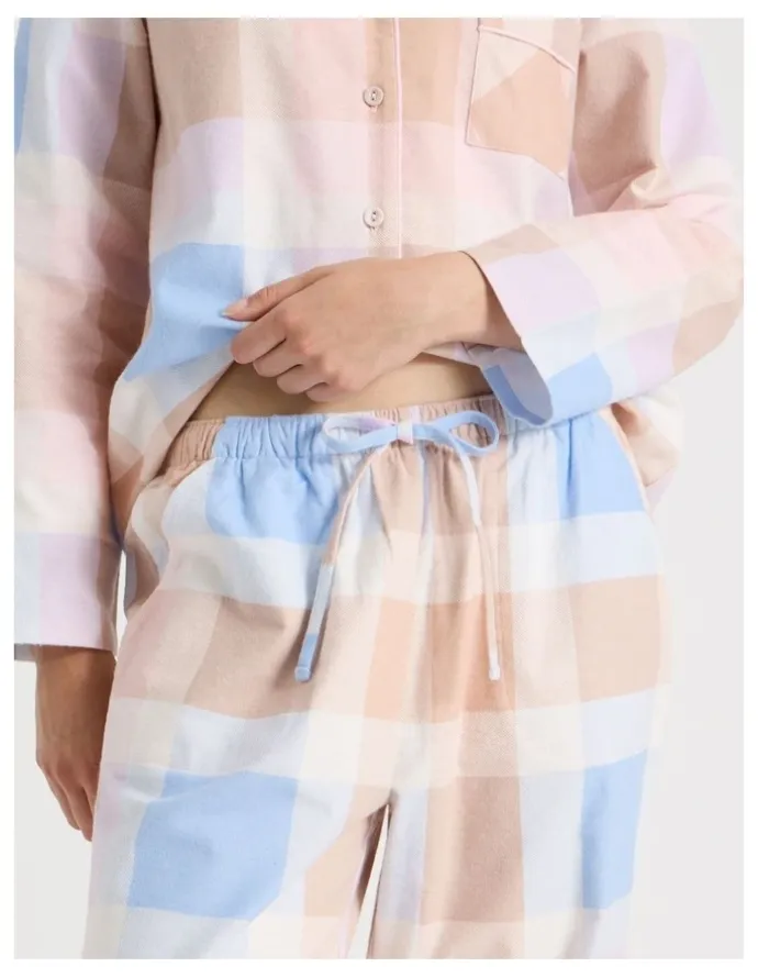 Soho Flannelette Pyjama Set in Blue Check Print