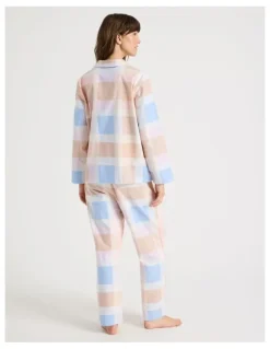 Soho Flannelette Pyjama Set in Blue Check Print