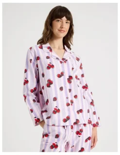 Soho Flannelette Pyjama Set in Strawberry Stripe Print