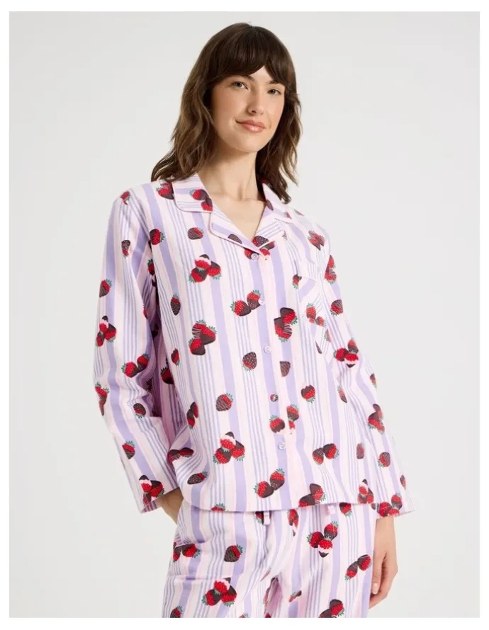 Soho Flannelette Pyjama Set in Strawberry Stripe Print