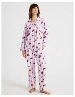 Soho Flannelette Pyjama Set in Strawberry Stripe Print