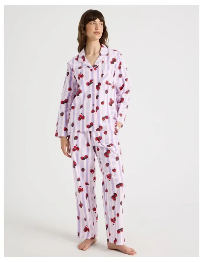 Soho Flannelette Pyjama Set in Strawberry Stripe Print