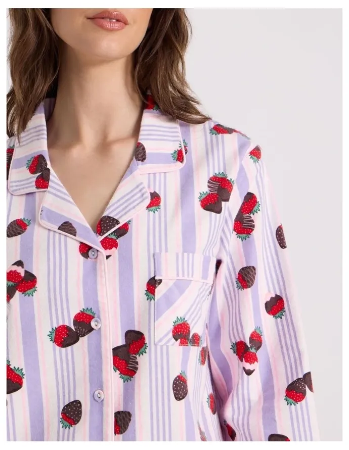Soho Flannelette Pyjama Set in Strawberry Stripe Print