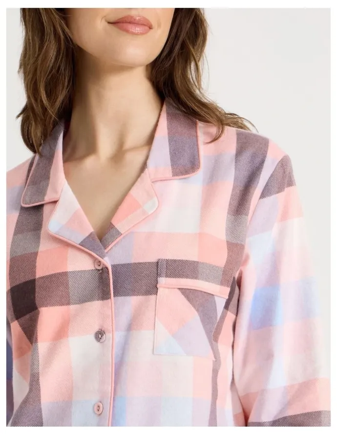 Soho Flannelette Pyjama Set in Pink Check Print