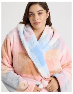 Soho Fleece Hooded Robe in Blue Check Print