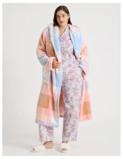 Soho Fleece Hooded Robe in Blue Check Print