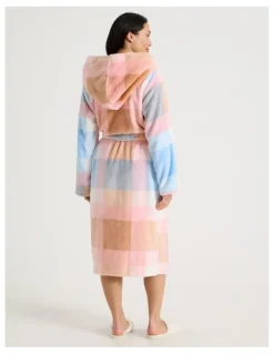 Soho Fleece Hooded Robe in Blue Check Print