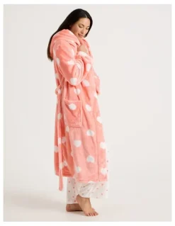Soho Fleece Hooded Robe in Peach Hearts Print